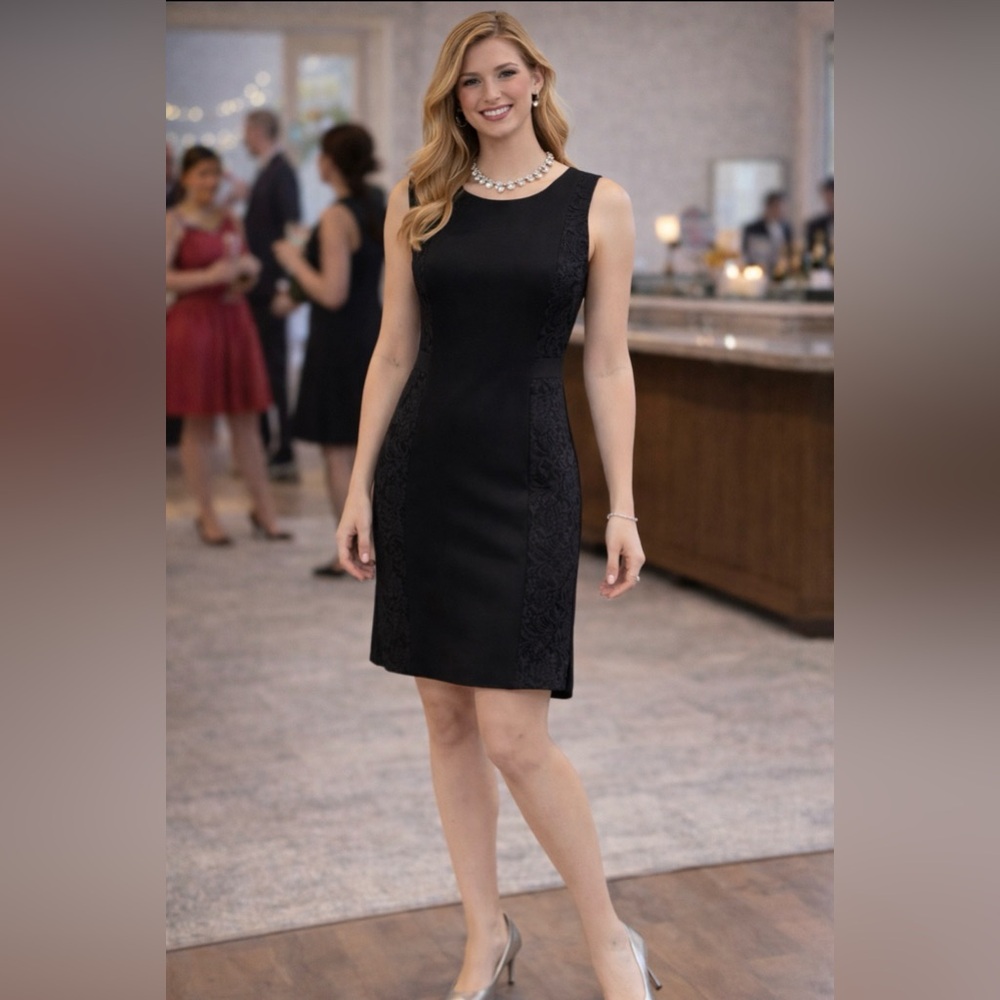 MERONA Little Black Dress Size Medium Simple But Elegant Lace Panels